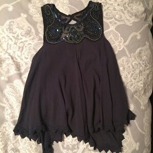 Free People Navy Embellished Sleeveless Top